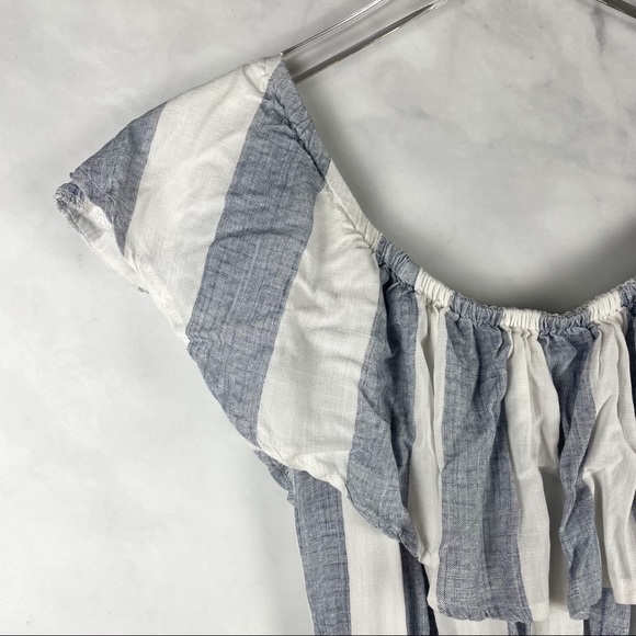 LF Seek the Label Off-the-Shoulder Striped Ruffle Belted Romper Boho Retro S - Picture 3 of 9